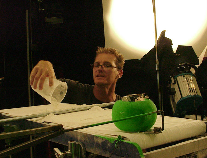 IMAGE: Photo - DP Chris Warren loading fake snow for motion control pass 